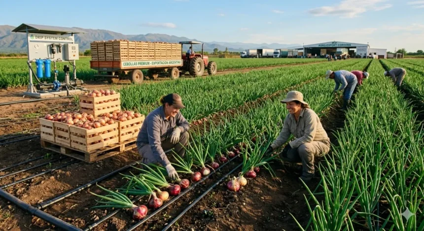 Producción de cebolla bajo riego agrícola tecnificado orientada a exportación en Argentina