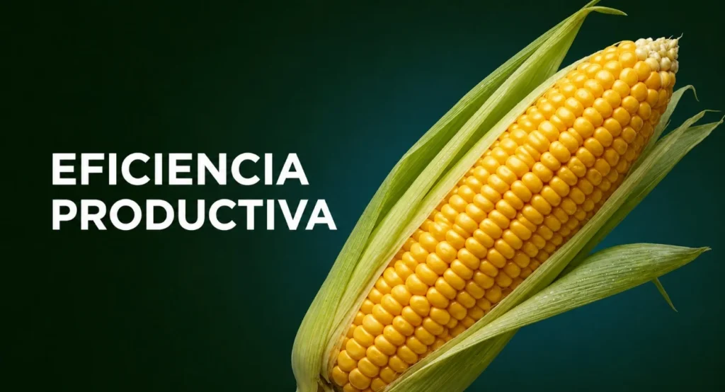 Mazorca de maíz asociada a eficiencia productiva, riego tecnificado agrícola y mejor aprovechamiento del agua en Argentina.