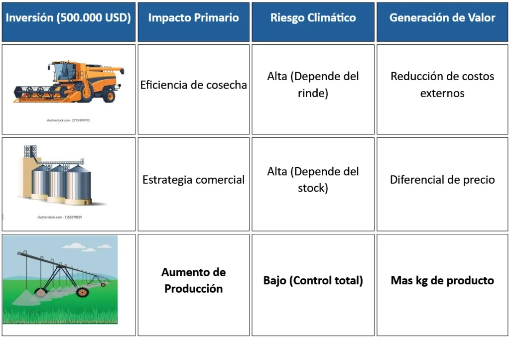 Comparación entre inversión en riego agrícola tecnificado y maquinaria en sistemas productivos de Argentina