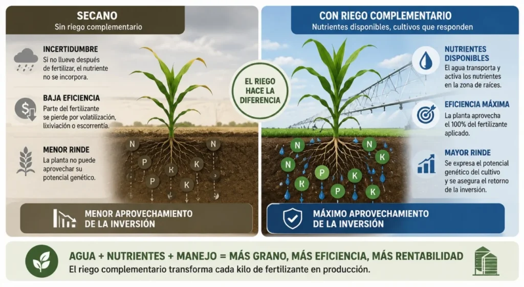 Esquema del aprovechamiento de nutrientes con riego complementario