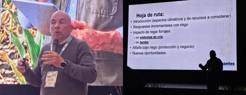 Aquiles Salinas durante la charla sobre impacto del riego en la producción de forrajes en el Congreso Argentino de Forrajes